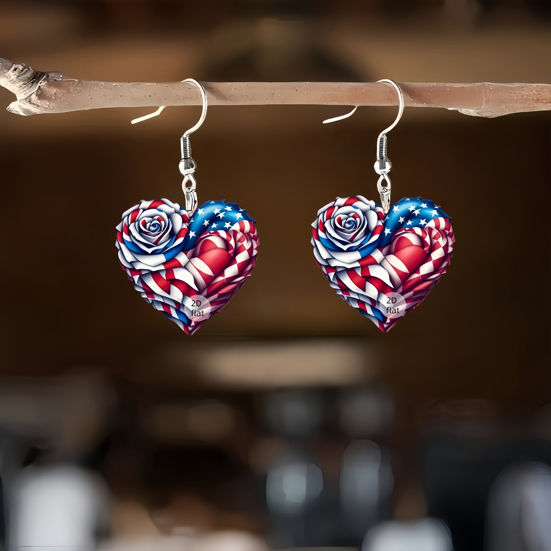 Wholesale 10pcs Acrylic earrings Independence Day heart-shaped rose earrings